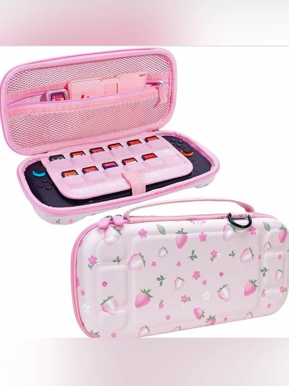Pink Floral Nintendo Switch Carrying Case with Game Card Storage NWT 🍓🎮🩷